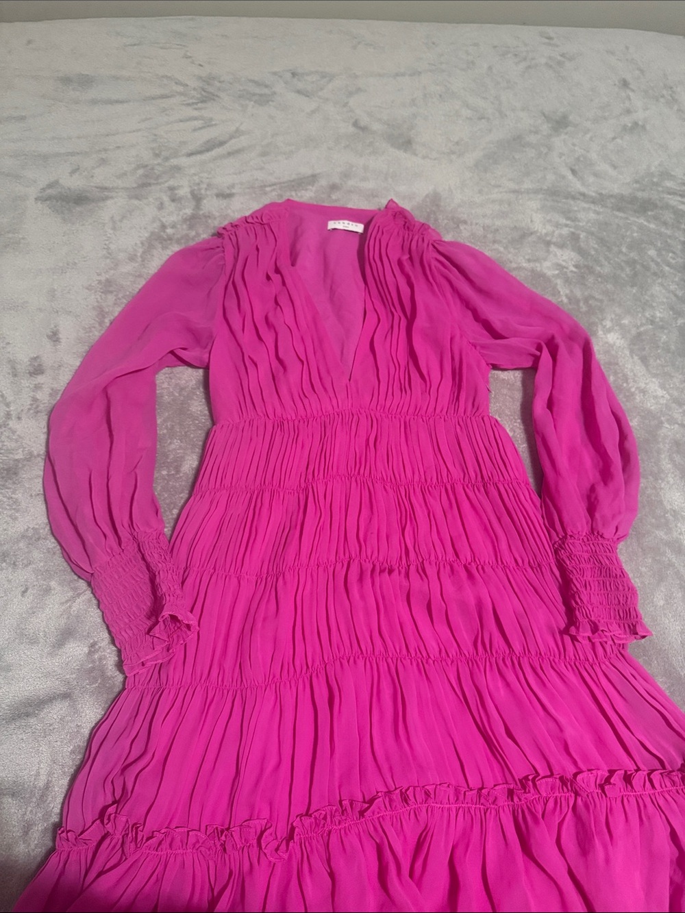Fuchsia Long-Sleeve Smocked Mini Dress